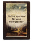 Back of Christian Scripture card box displaying “Encouragement for your daily journey” tagline, designed for men’s daily faith inspiration.