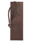 Christian Bookmark: The LORD Is My Strength Brown Faux Leather