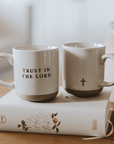 Unique Christian cross coffee mug, handcrafted stoneware, ideal gift for believers and daily quiet time