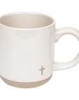 Handcrafted 14oz stoneware coffee mug with cross design – Christian faith-inspired devotional cup