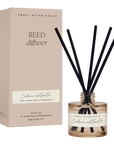 Cashmere and Vanilla Reed Diffuser in beige glass jar with black reeds – luxury home fragrance, handmade in USA