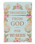 The Promises From God for Women Box of Blessings with teal floral design, filled with 101 Bible verses and inspirational Scripture cards.