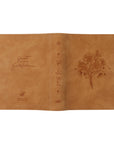 Amelia Christian Standard Bible (CSB) Notetaking Bible spread out to display the soft brown leather-like front and back covers with elegant design details.