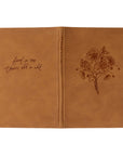 ull wrap view of Amelia leather-like Christian journal showing wildflower cover design, spine, and back with “Find in me thine all in all” lyric