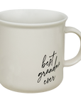Best Grandma Ever cream campfire mug with black script lettering, a flared rim, and a rounded handle.