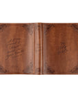 CSB Notetaking Bible Edinburgh chocolate floral theme showing full wrap design with front cover, spine, and back cover featuring Colossians 3:16 on leather-like cover
