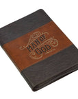 Man of God Faux Leather Journal with Zipper – Honey-Brown & Espresso | 1 Timothy 6:11