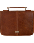 Faith honey brown faux leather Bible cover with vertical stitched seam, silver Faith badge, and lay-flat carry handle, Christian Bible protection case