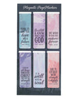 Set of magnetic page markers with scriptural quotes on a black background
