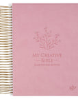 Pink faux leather My Creative Bible Illustrators Edition KJV spiral bound journaling Bible with floral design front cover