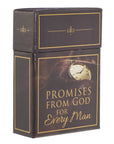 Promises From God for Every Man Scripture encouragement card view with box at an angle — portable Bible verse reminder for daily strength.