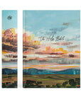 Santa Lucia ESV journaling Bible showing spine and front cover with sunrise landscape artwork and wide margin journaling design