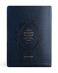 Back cover of Versailles CSB Women’s Study Bible featuring navy leather-like cover with gold Scripture from Hebrews 4:12