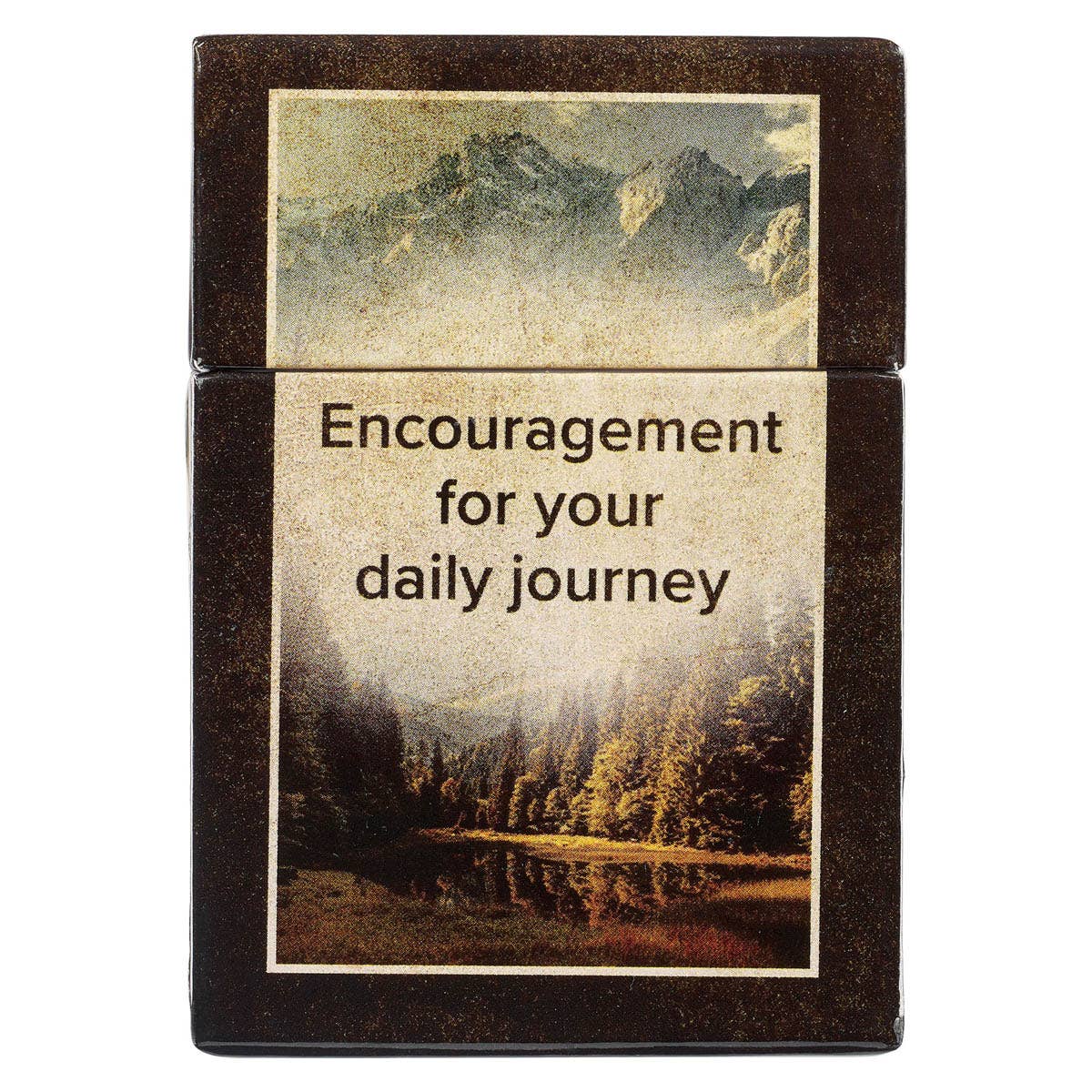 Back of Christian Scripture card box displaying “Encouragement for your daily journey” tagline, designed for men’s daily faith inspiration.