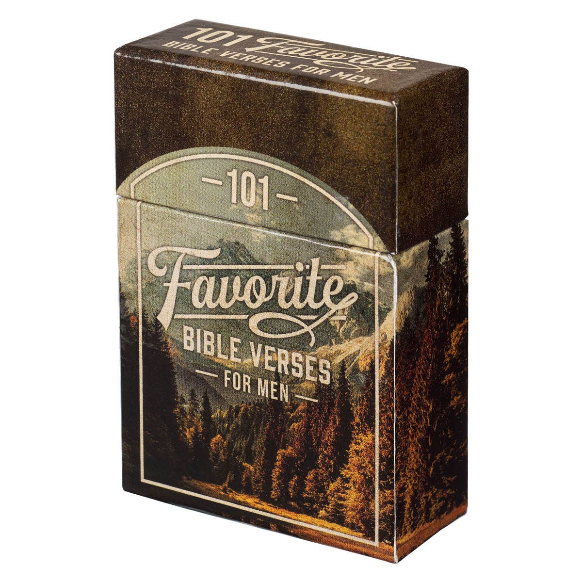 Close-up of a Scripture verse card with nature background for men’s faith inspiration.