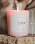 15 oz pink soy candle showing dimensions 3.25 inches wide and 4 inches tall in glass jar