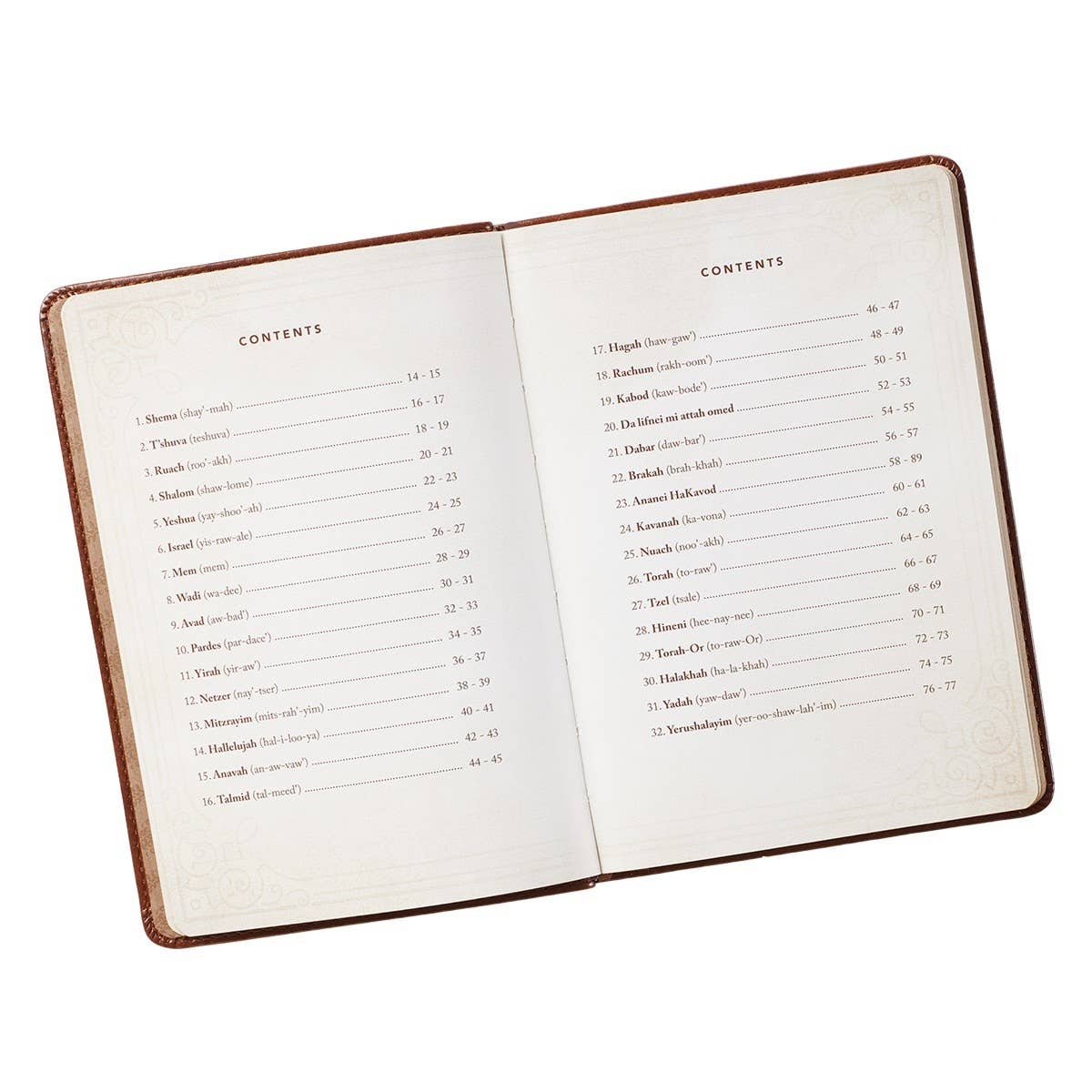 The 52 Hebrew Words Every Christian Should Know toffee brown faux leather gift book, a perfect companion for Bible study and daily devotion.