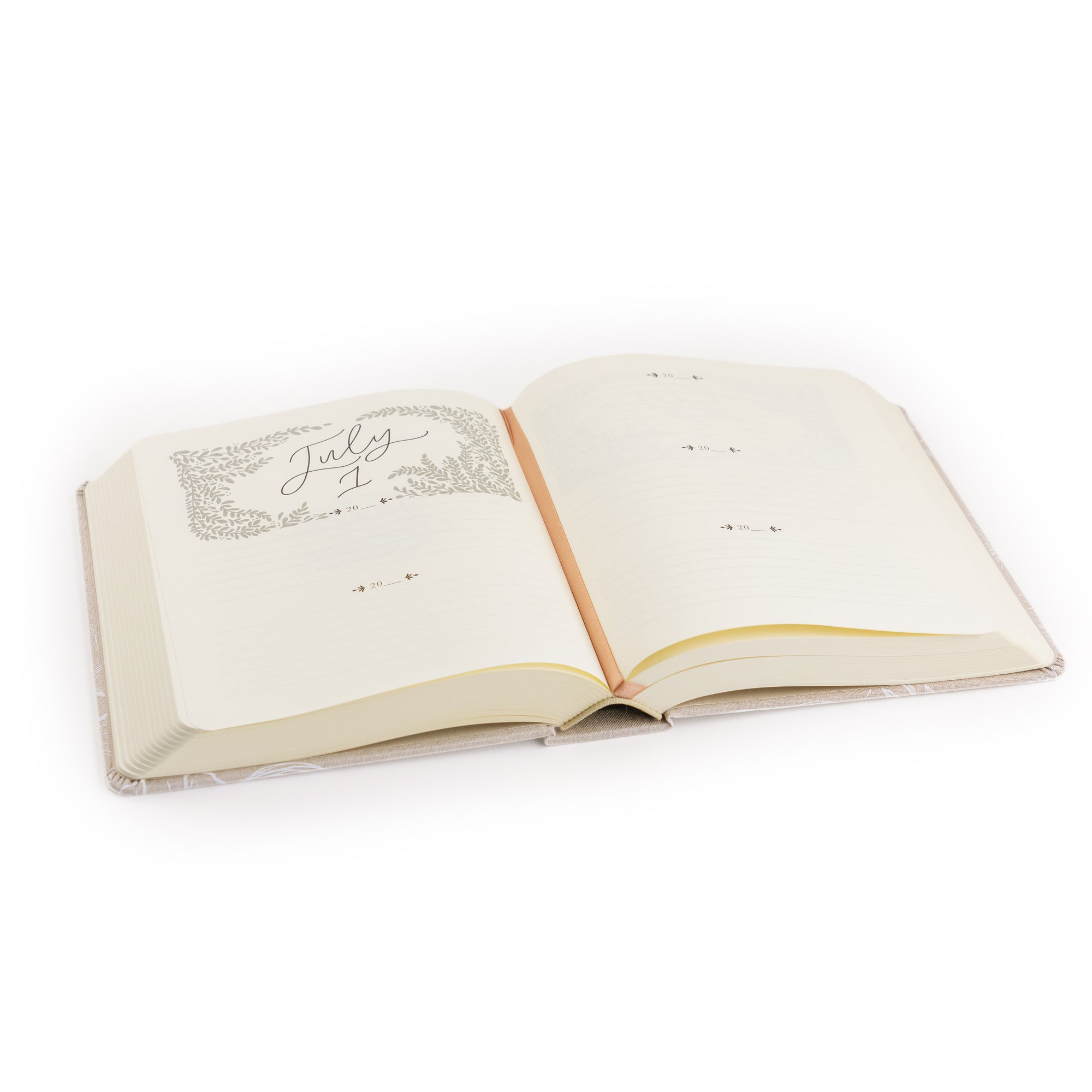 Interior pages of Cordova 5-Year Prayer Journal with 366 undated daily spreads and prayer lines
