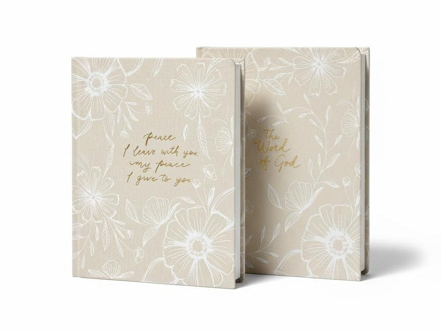 Cordova NLT Journaling Bible and matching Cordova 5-Year Prayer Journal displayed together as a Christian gift set.