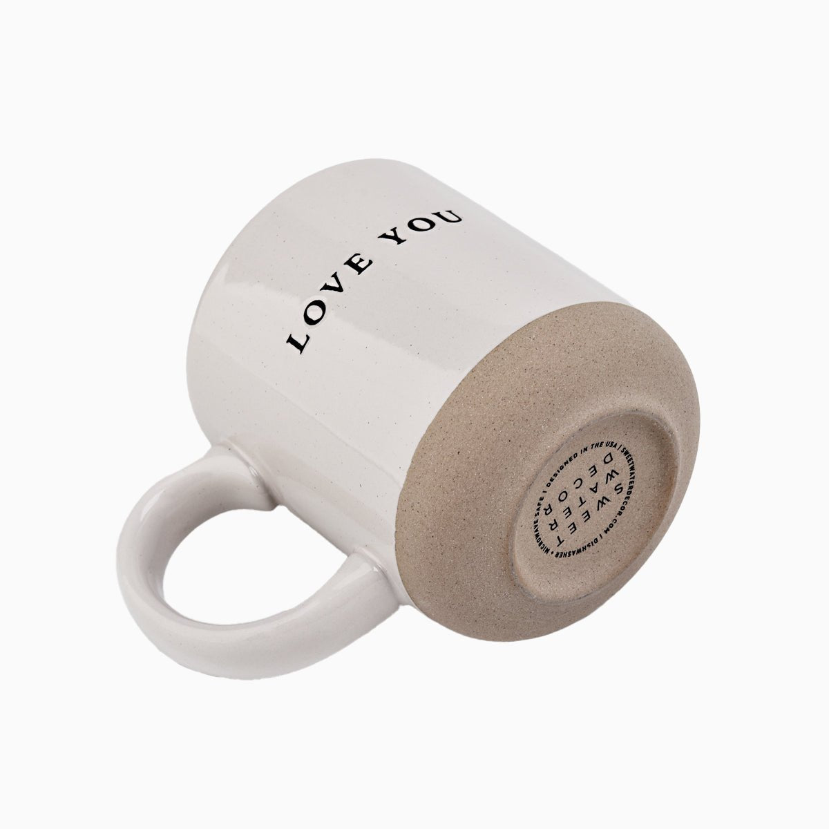 Speckled cream stoneware mug with Love You text, dishwasher and microwave safe