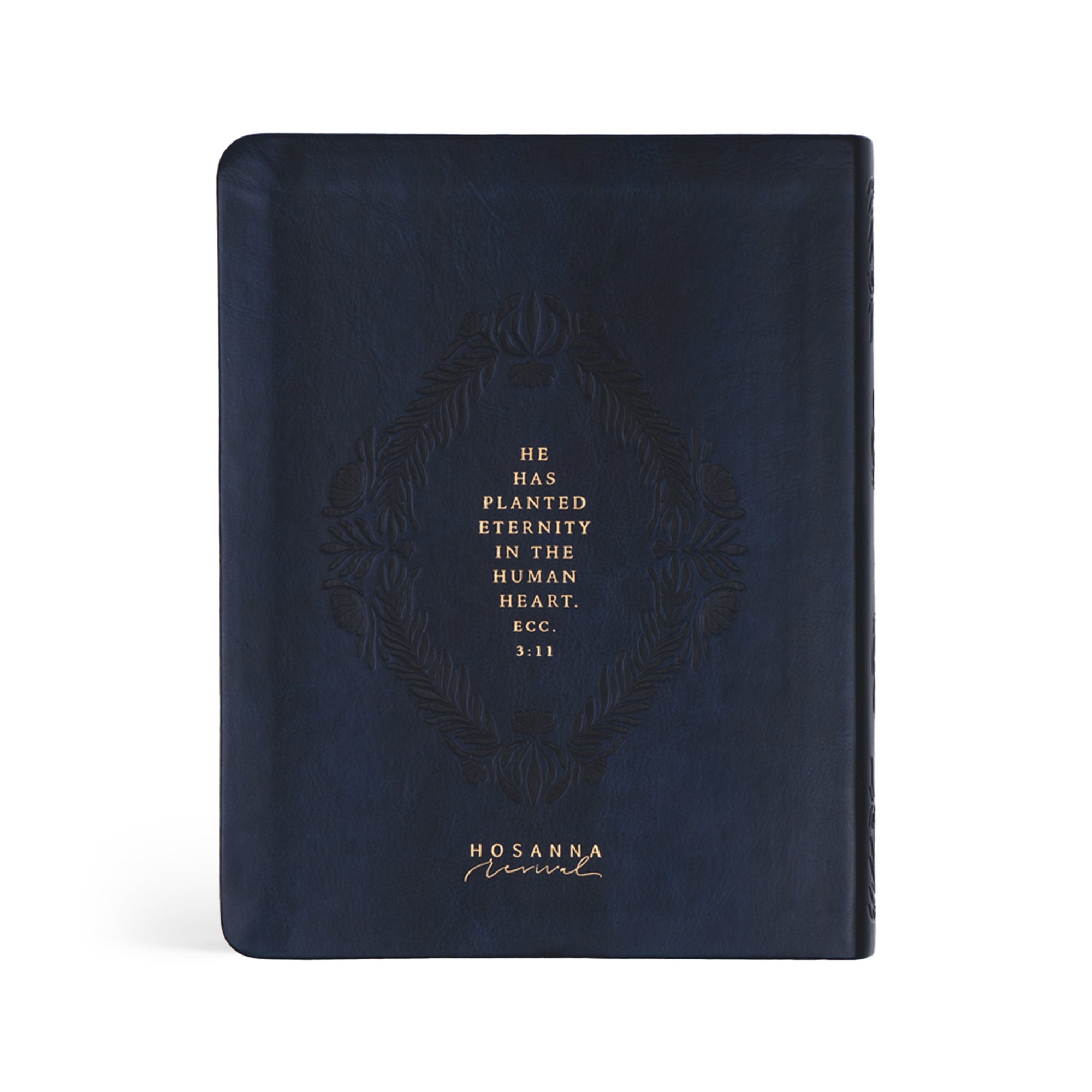 Back cover of Versailles NLT Journaling Bible with Ecclesiastes 3:11 scripture “He has planted eternity in the human heart”