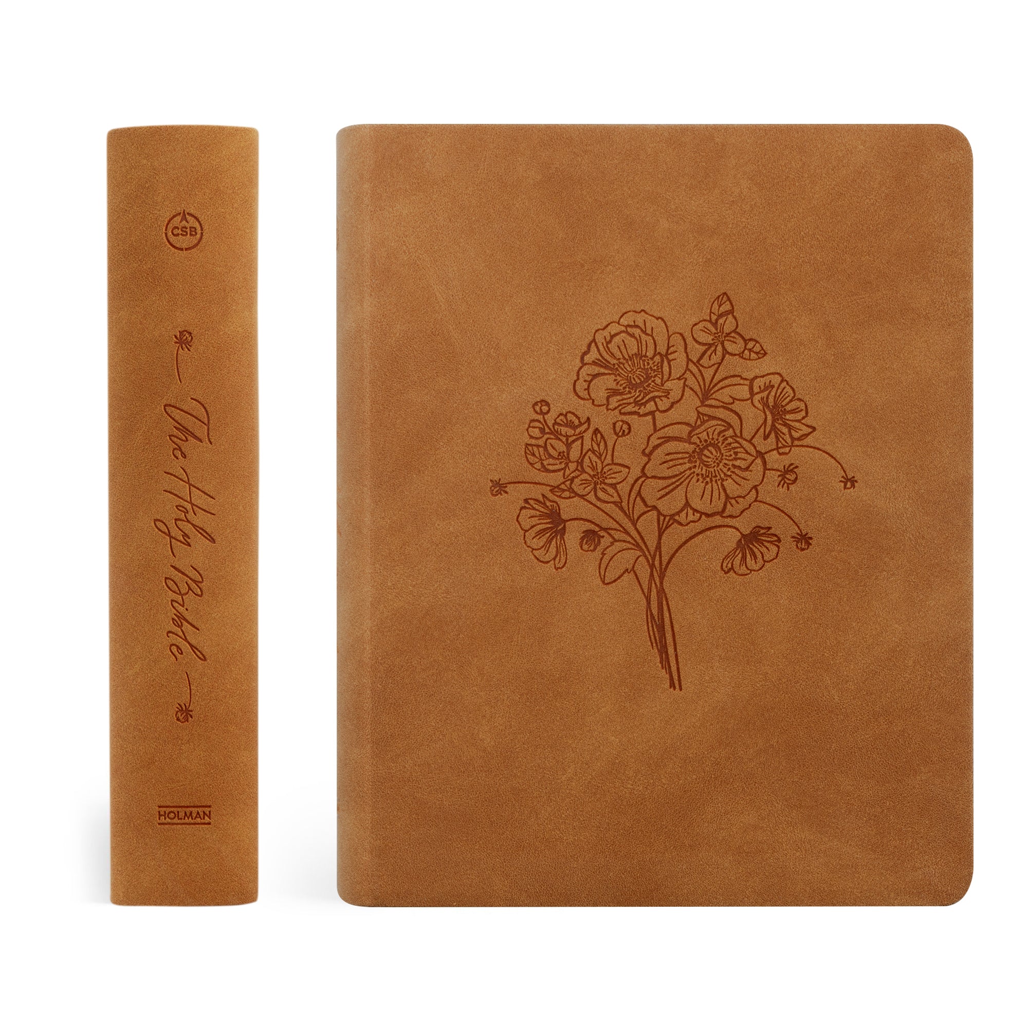 Amelia CSB Journaling Bible with wide margins, featuring the soft brown leather-like front cover and matching spine for an elegant design.