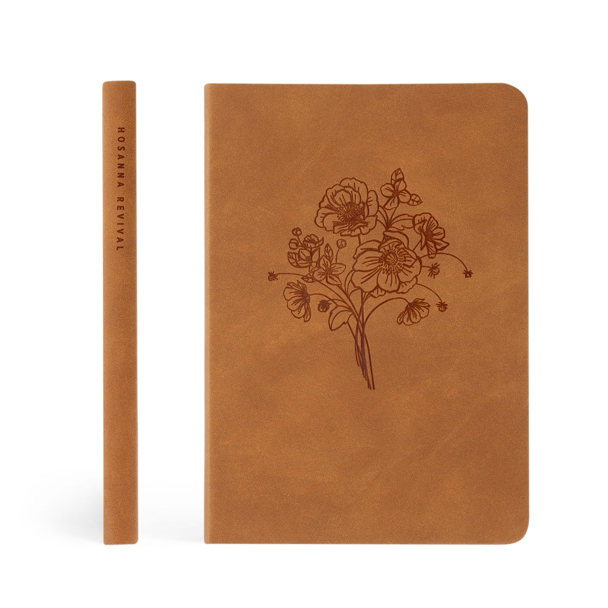 Amelia leather-like Christian journal showing wildflower cover design and spine with flexible suede-like softcover texture