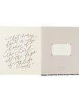 Coram 5 year prayer journal closing interior featuring Psalm 27:4 scripture page with elegant typography and date finished. 
