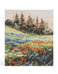 Back cover of Coram prayer journal floral landscape with wildflowers and trees inspired by Montana scenery. 