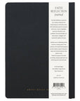 Back cover of the Sweet Water Decor Cross Sermon Notes Journal with packaging showing its features, dimensions, and 112 prompted pages.