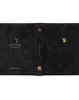 Full cover layout of the CSB Jerusalem Bible by Hosanna Revival, shown open and flat in black suede with gold-foil sunrise and tomb artwork, featuring the verse ‘He has risen just as He said — Matthew 28:6.’