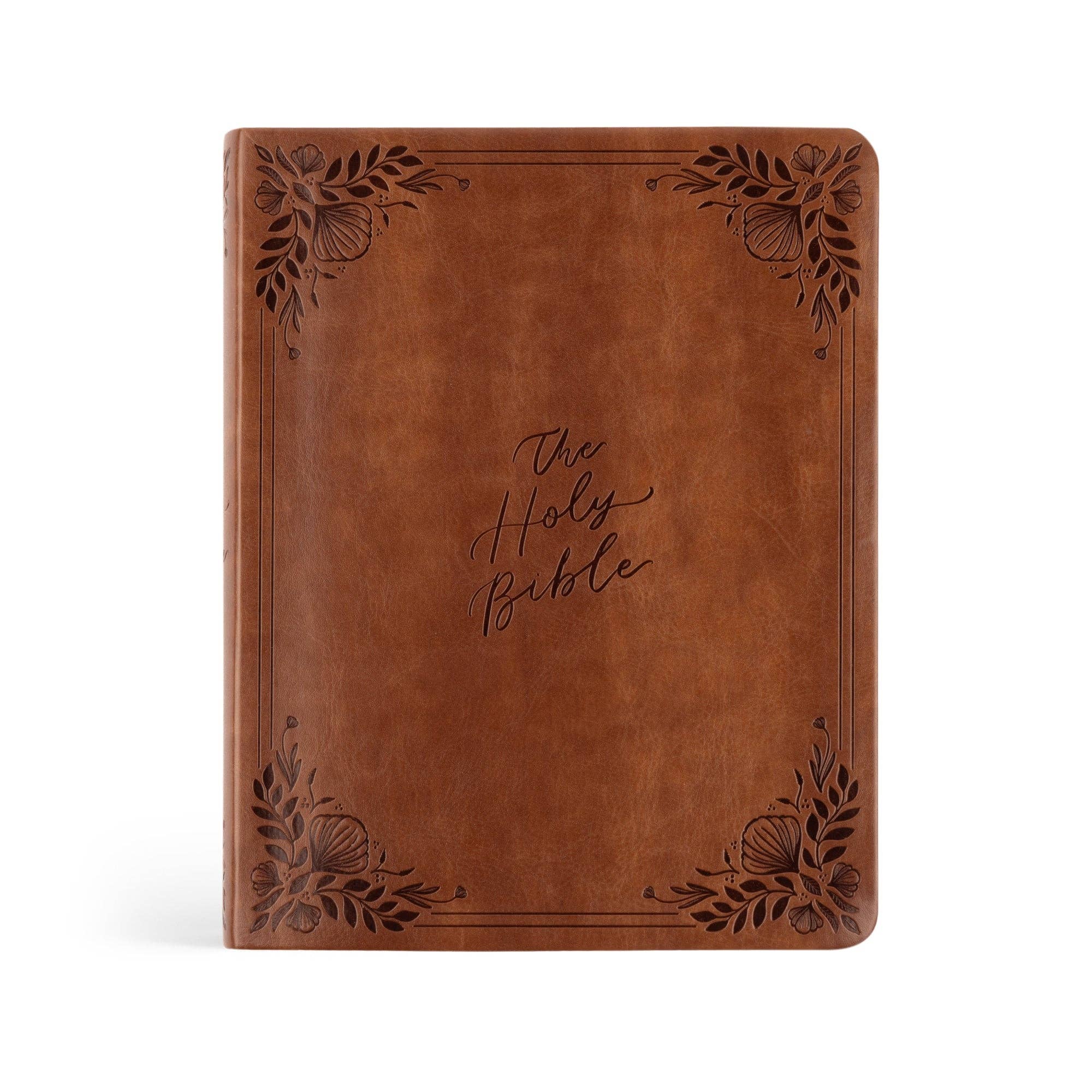 CSB Notetaking Bible Edinburgh theme with chocolate leather-like cover and floral embossing, Christian Standard Bible journaling Bible