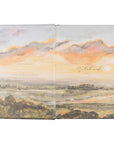 Florence notebook opening pages with warm sunset landscape artwork and space for name and date inside cover