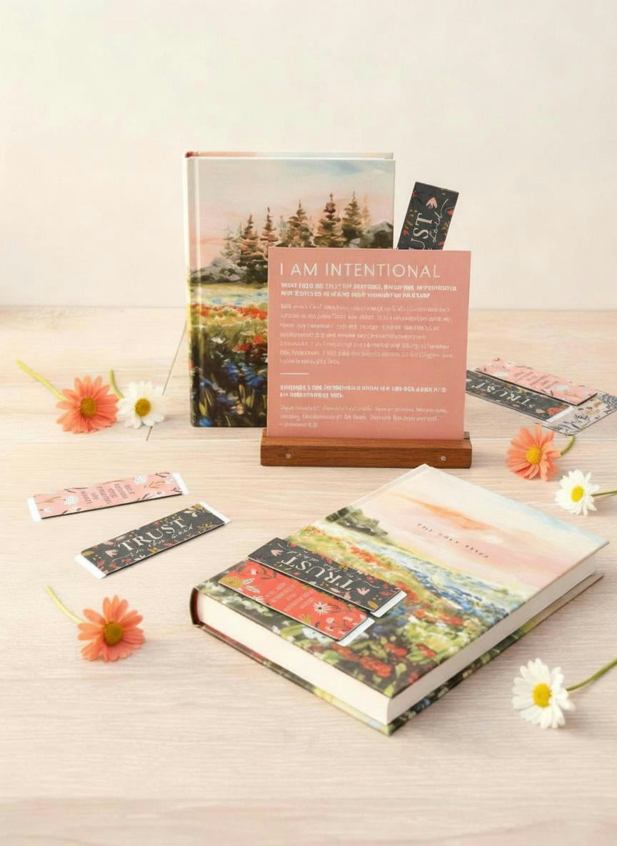  Identity in Christ Bundle featuring the Coram NLT Bible, matching Coram journal, identity Scripture cards, and Worthy magnetic bookmarks on a neutral background.