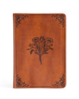 Vienna Christian notebook journal with pressed floral bouquet design on warm brown leather-like cover