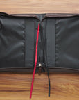 Interior of large faux leather Bible cover with pen loops and ribbon bookmarks