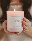 Matte 15 oz soy candle with cotton wick and 70 hour burn time made in USA non-toxic ingredients