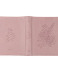 Mauves CSB Notetaking Bible shown open flat with floral leather-like cover and John 15:5 I am the vine inscription