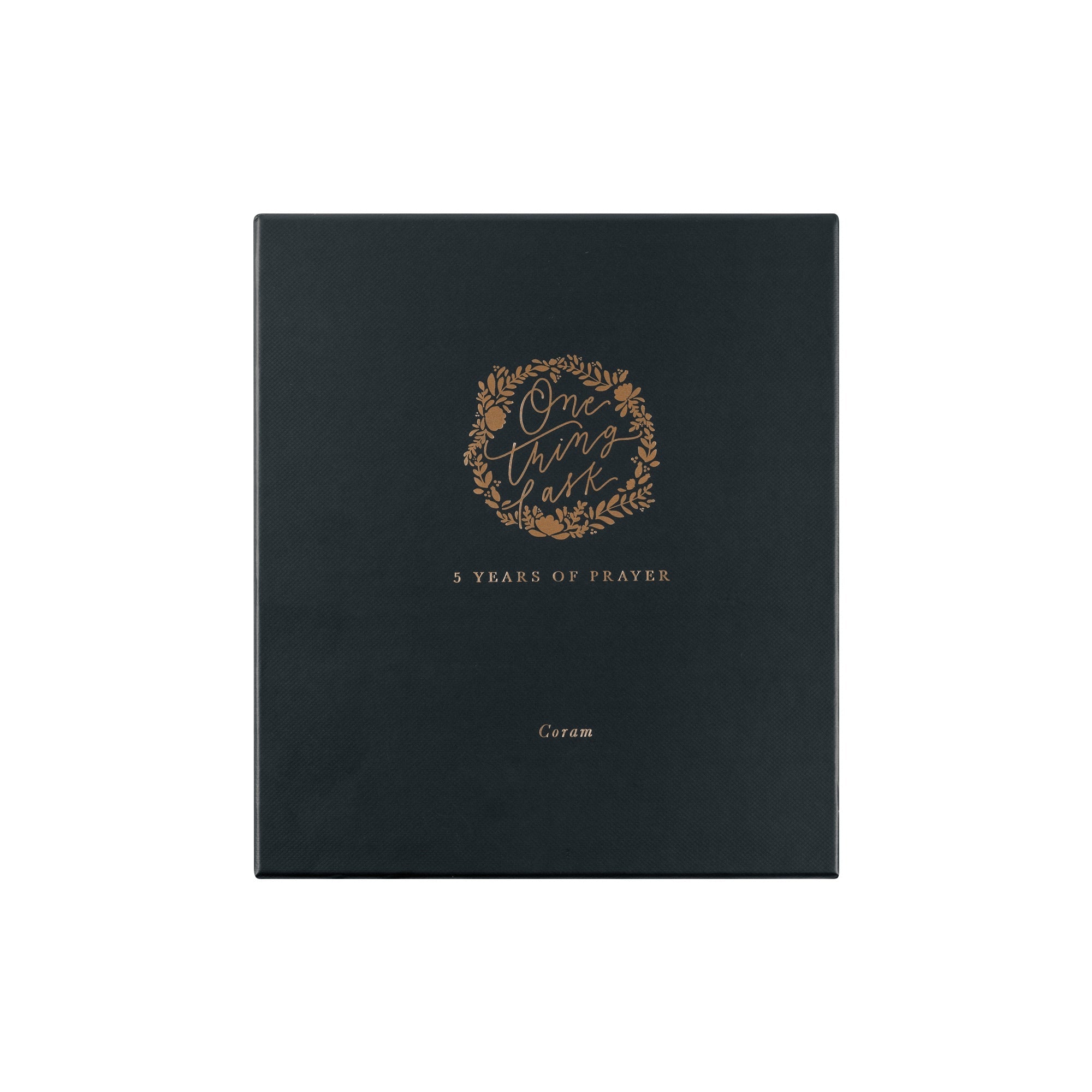 Coram 5 year prayer journal gift box with One Thing I Ask design and gold lettering