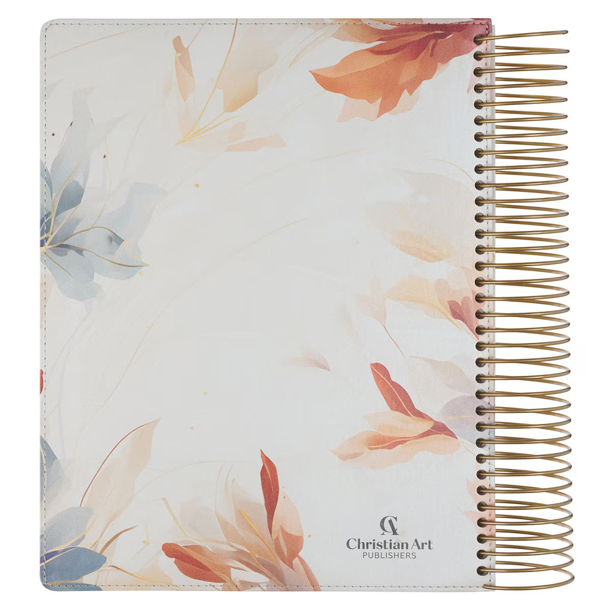 Back cover of Pearlized White Floral My Creative Bible KJV with watercolor florals and gold spiral binding