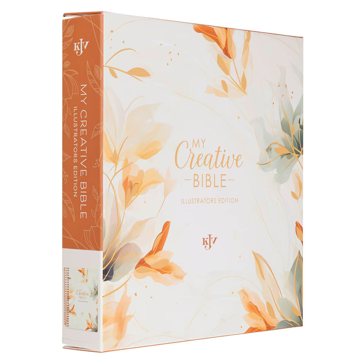 Pearlized White Floral My Creative Bible Spiral Bound Illustrators Edition KJV packaged in a floral gift box