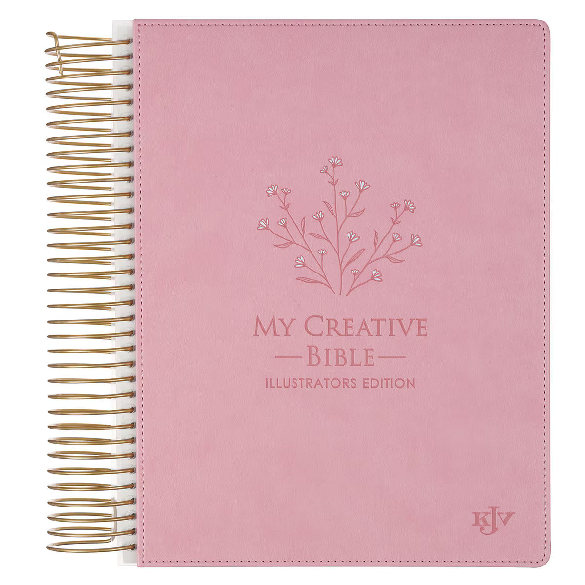 Pink faux leather My Creative Bible Illustrators Edition KJV spiral bound journaling Bible with floral design front cover