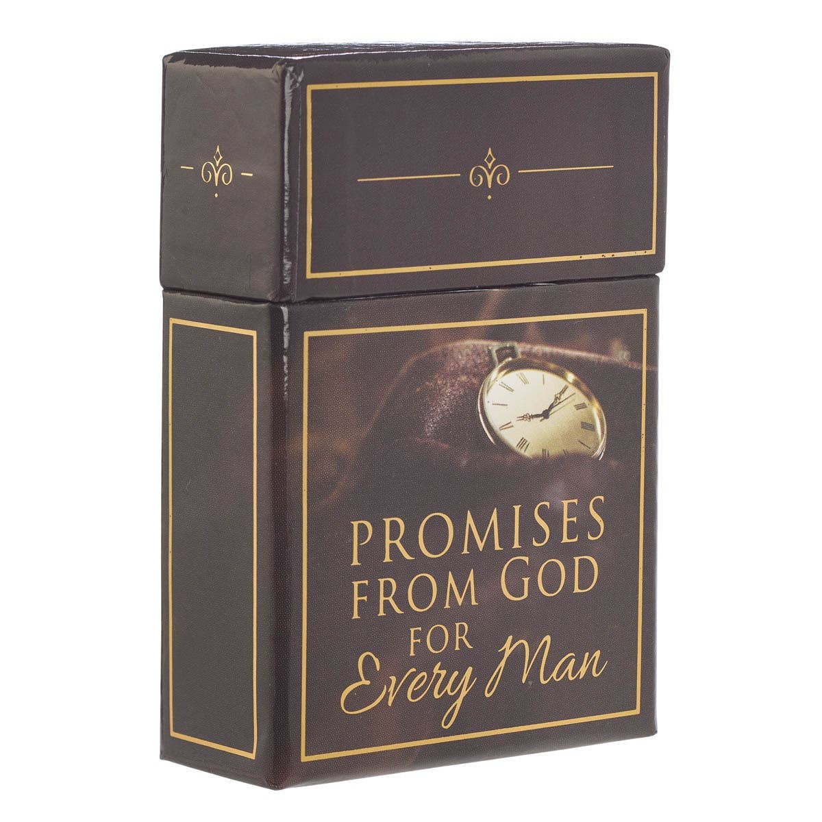 Promises From God for Every Man Scripture encouragement card view with box at an angle — portable Bible verse reminder for daily strength.