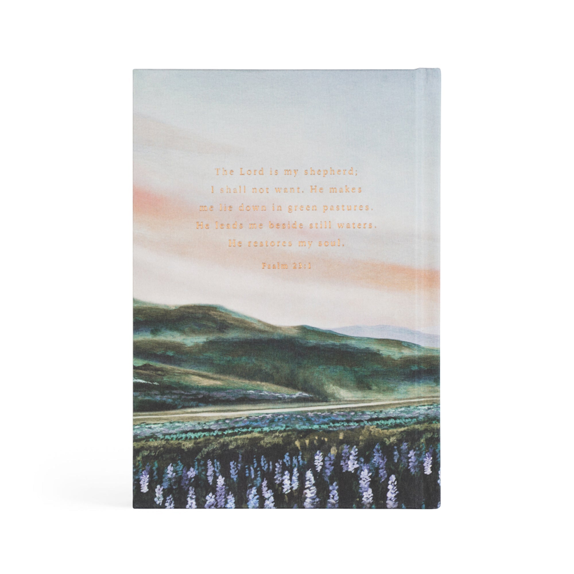 Back cover of Restore My Soul Iceland Christian prayer journal featuring Psalm 23 Scripture by Hosanna Revival
