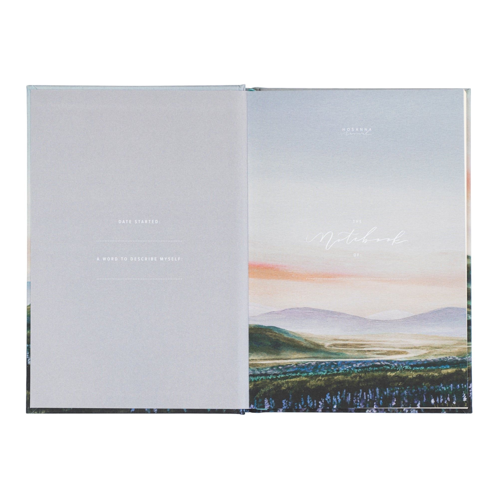 Interior opening pages of Restore My Soul Iceland Christian prayer journal with lined pages and reflection prompts