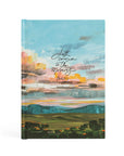 Santa Lucia Christian notebook featuring sunrise landscape design with Joy Comes in the Morning scripture from Psalm 30:5