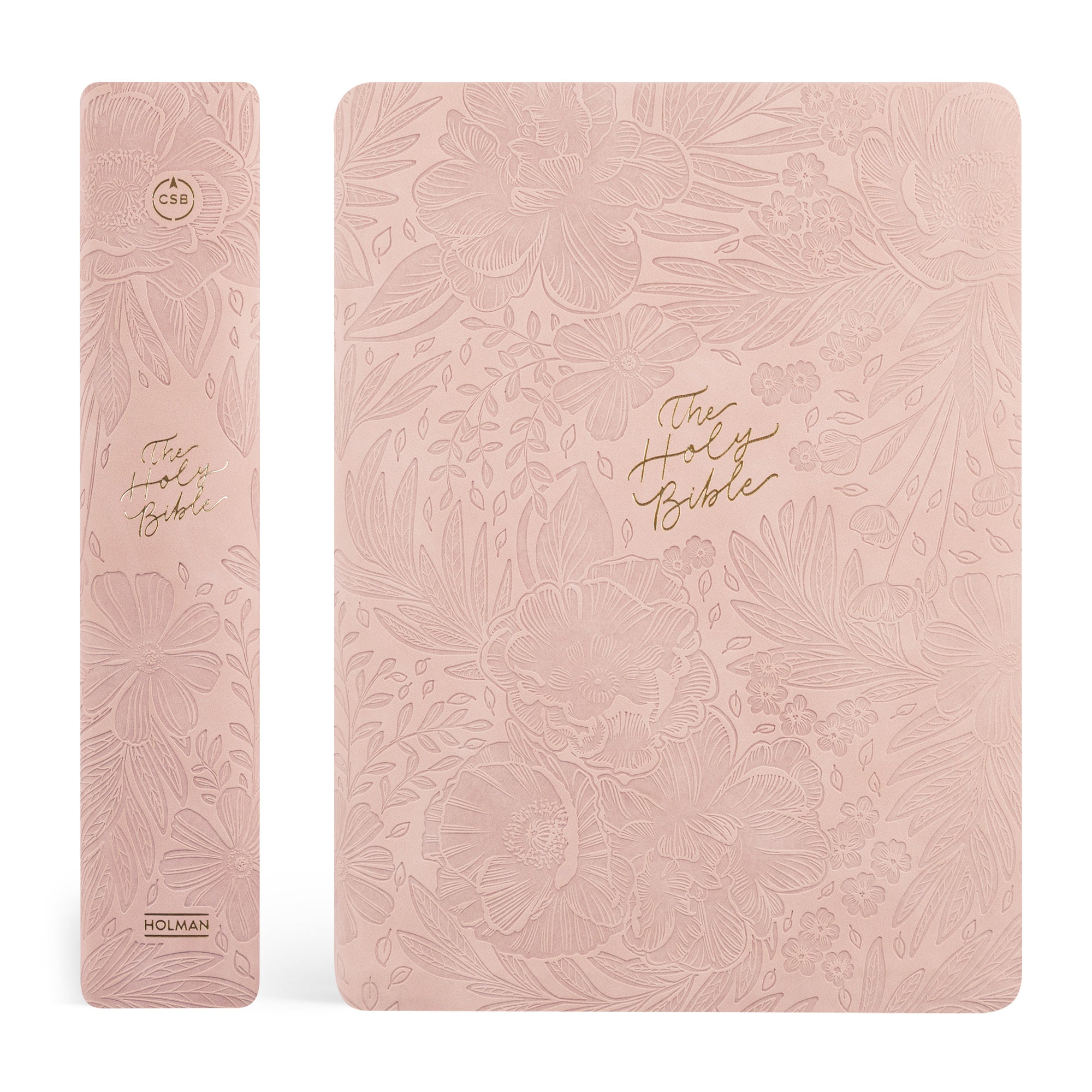 Spine and front view of Sonora CSB Women’s Study Bible pink floral design
