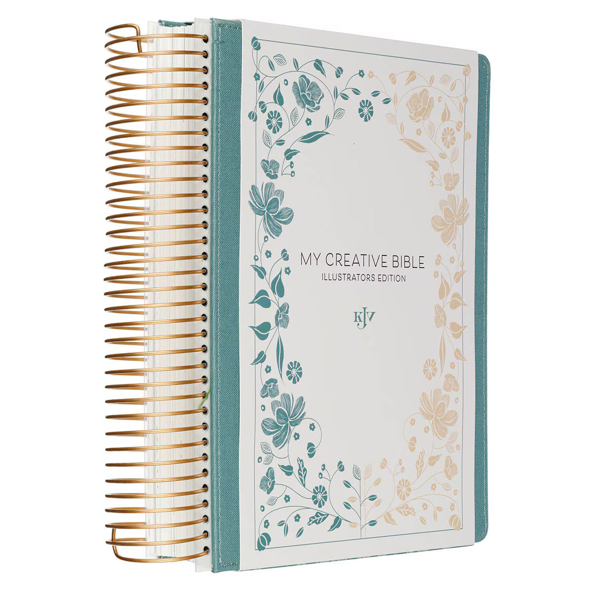 Teal My Creative Bible Spiral Bound Illustrators Edition KJV with floral title page and gold metal binding