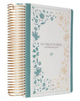 Teal My Creative Bible Spiral Bound Illustrators Edition KJV with floral title page and gold metal binding