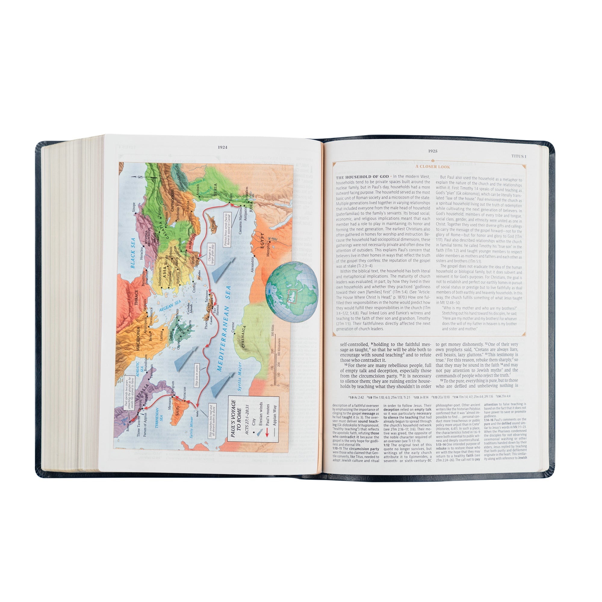 Open pages of the Versailles CSB Women’s Study Bible showing full-color Bible maps and teaching notes for deeper study